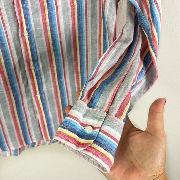 Frank & Eileen 100% Linen Style Eileen Stripe Button Down Shirt size XS - Picture 9 of 14
